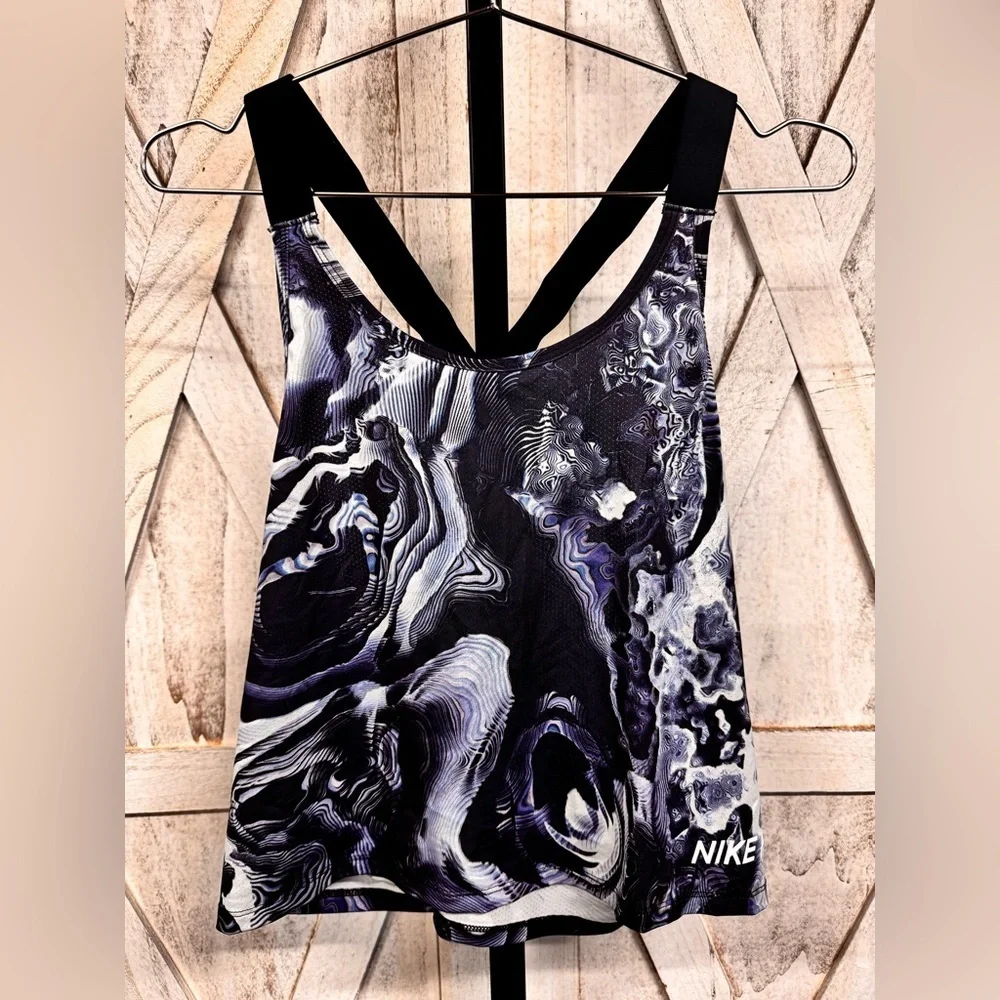 Nike Women's Pro Coral Abstract Blue and White Tank Top